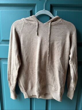 Light Beige Knit Hoodie with Drawstring - Women's Casual Pullover